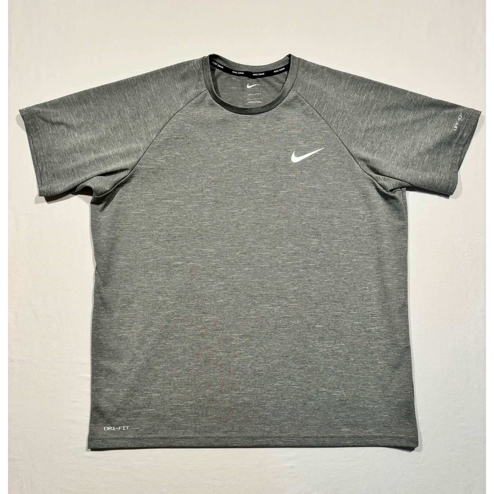 Nike Swim Mens Dri-FIT UPF 40+ Rash Guard Heather Grey Short Sleeve Shirt L